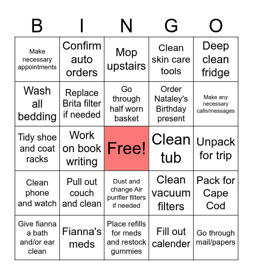 MONTHLY TASKS (July) Bingo Card