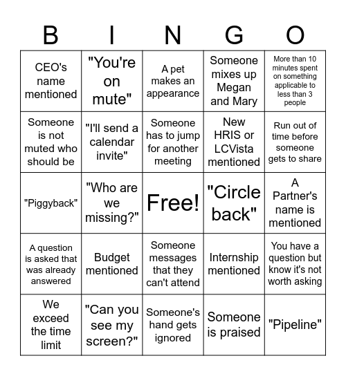 Meeting Bingo Card