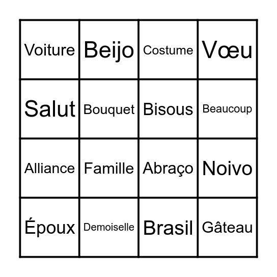 O BINGO DE L'AMOUR Bingo Card