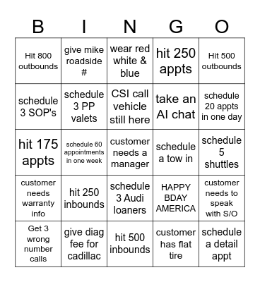 JULY Bingo Card