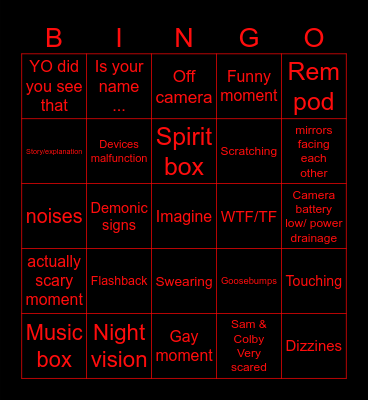 Sam and Colby HAUNTED Bingo Card