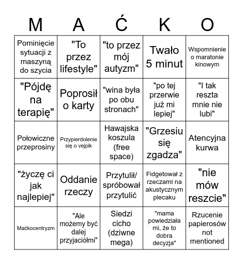 Maćko z czyżyńca Bingo Card