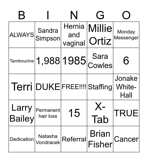 Test Bingo Card