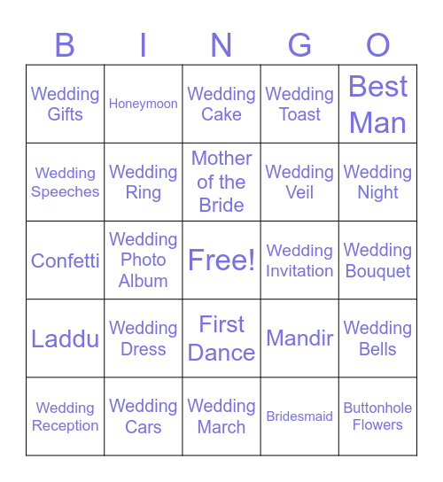 Wedding Bingo Card