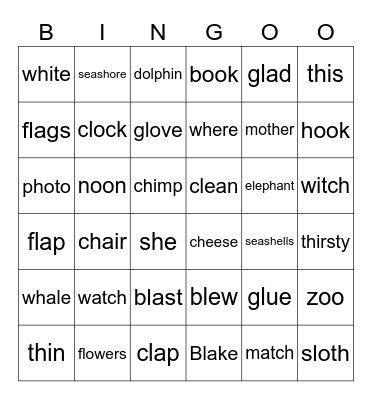 Digraph Review, Summer Bingo Card