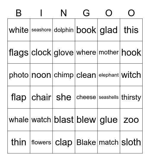 Digraph Review, Summer Bingo Card