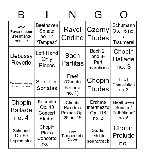 Piano in Tonic Studios Bingo Card