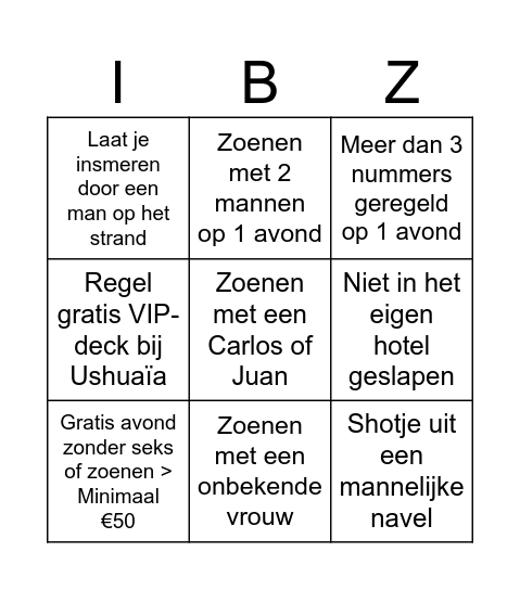IBIZA BINGO Card