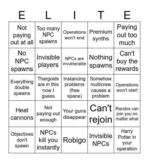 Operations Bingo Card
