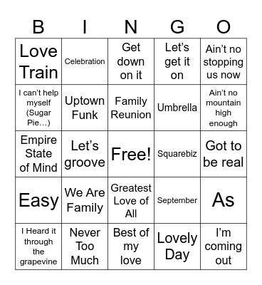 Family Music Bingo Card