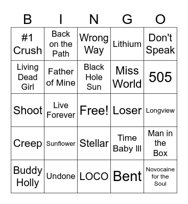 90s Grunge Game 2 Bingo Card
