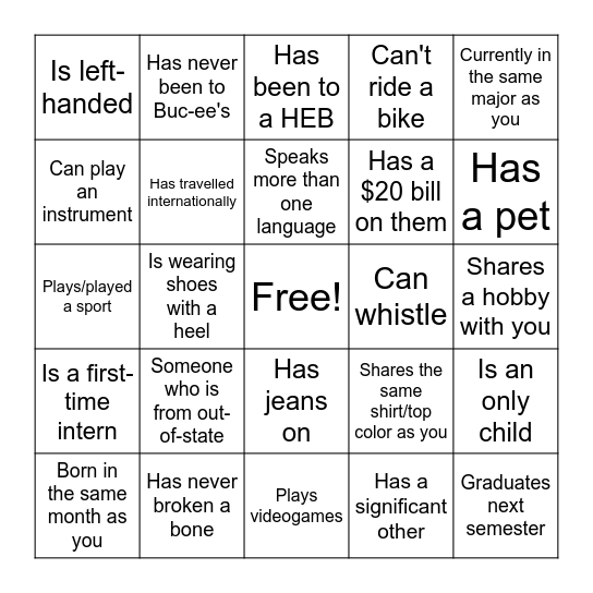 Ice Cream Social Bingo Card