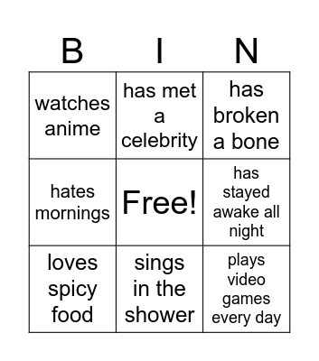 Find someone who.. Bingo Card