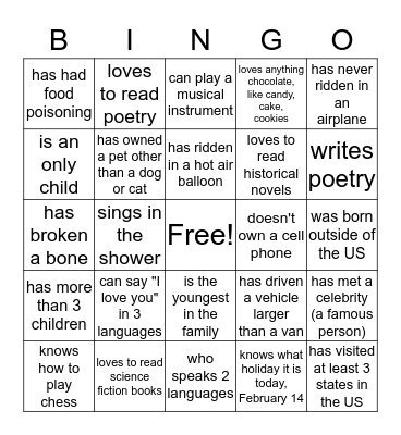 "Find Someone Who" Bingo Card