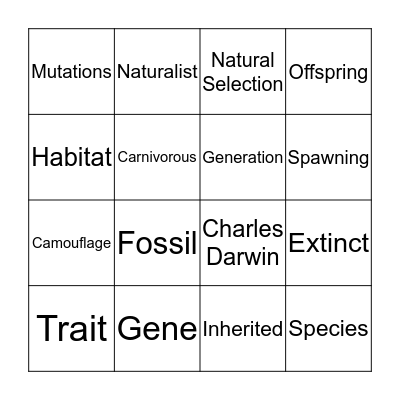 Science Vocabulary Bingo Card