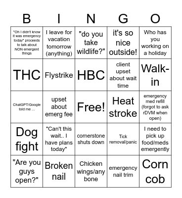 Emergency Day Bingo Card