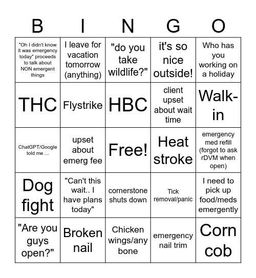 Emergency Day Bingo Card