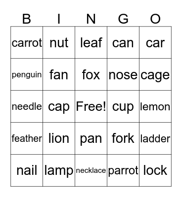 letter word f,h l,p,c Bingo Card