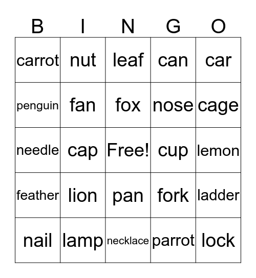 letter word f,h l,p,c Bingo Card