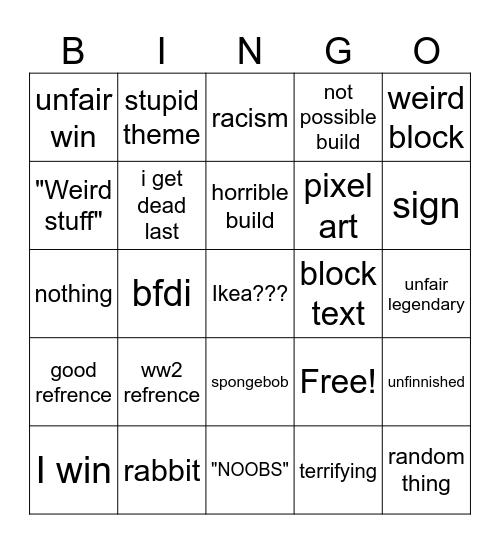 bbb Bingo Card