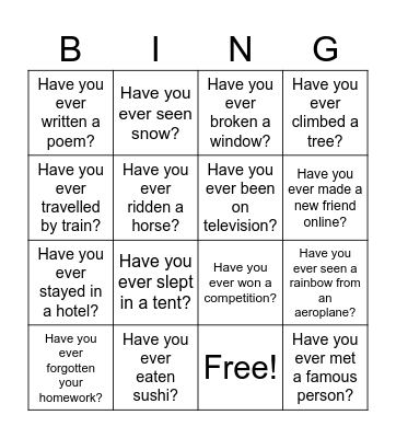 Find someone who….. Bingo Card