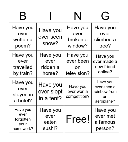Find someone who….. Bingo Card