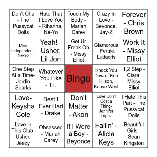 2000's R&B Bingo Card