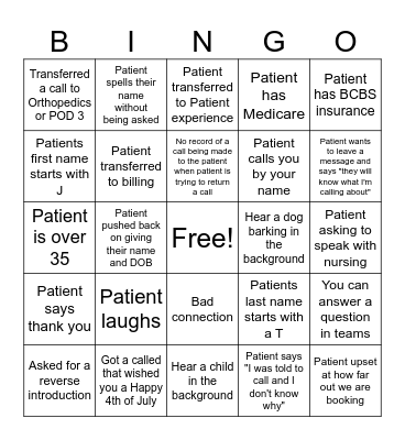 Contact Center 4th of July Bingo Card