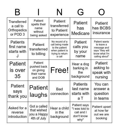 Contact Center 4th of July Bingo Card