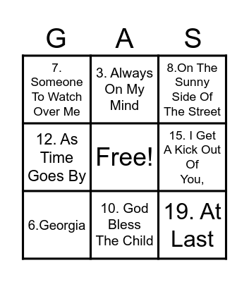 Great American Songbook Bingo Card
