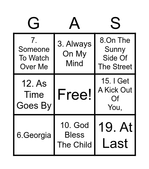 Great American Songbook Bingo Card
