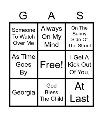 Great American Songbook Bingo Card