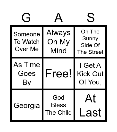 Great American Songbook Bingo Card