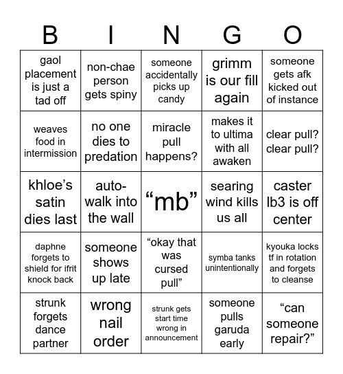 Static 2 Weekly Prog? Bingo Card
