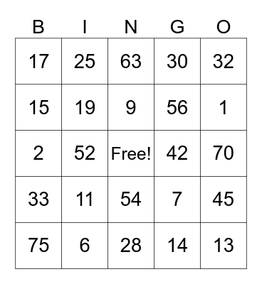 Untitled Bingo Card