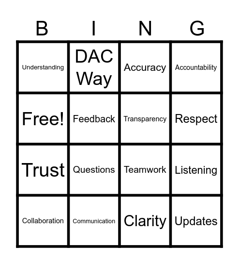 DAC Way Bingo Card