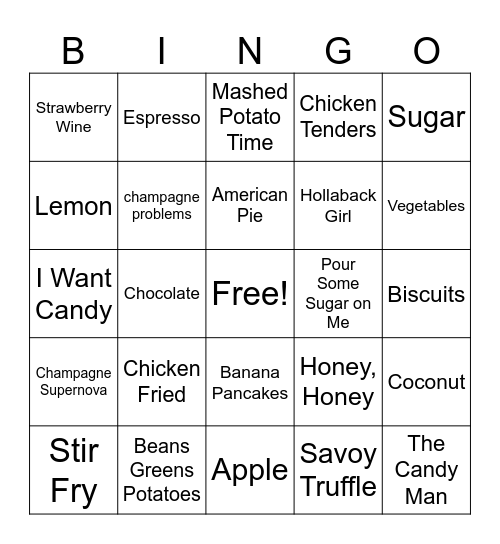 Songs About Food & Drinks Bingo Card