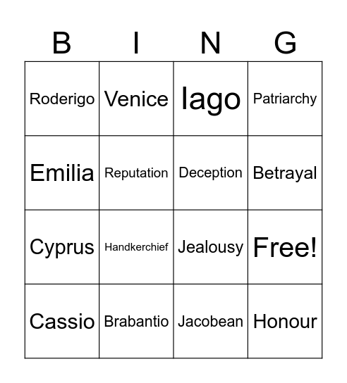 Othello Bingo Card
