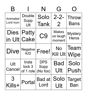 Marvel Bingo Card