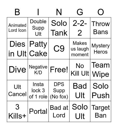 Marvel Bingo Card