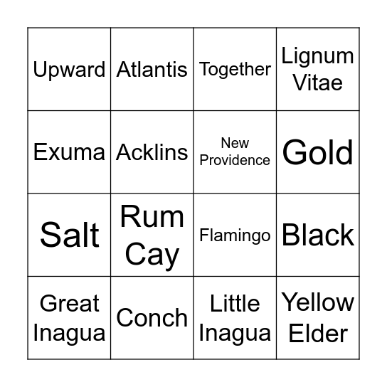 Bahamian Bingo Card