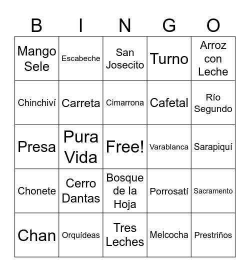 Heredia Bingo Card