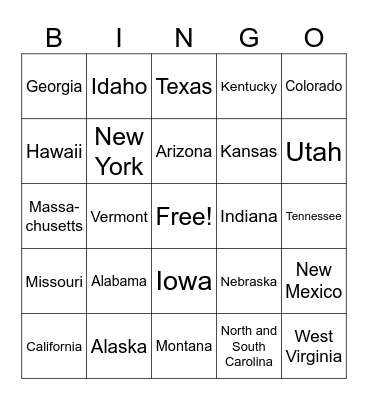 States (easy) Bingo Card