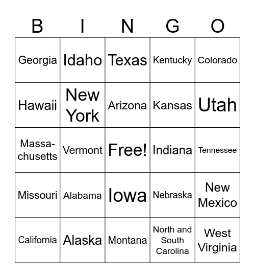 States (easy) Bingo Card