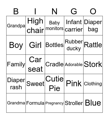 Baby Shower Bingo Card