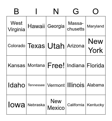 States (slightly harder) Bingo Card