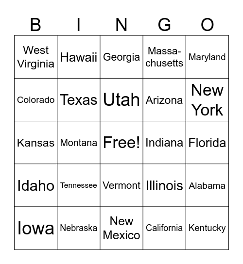 States (slightly harder) Bingo Card