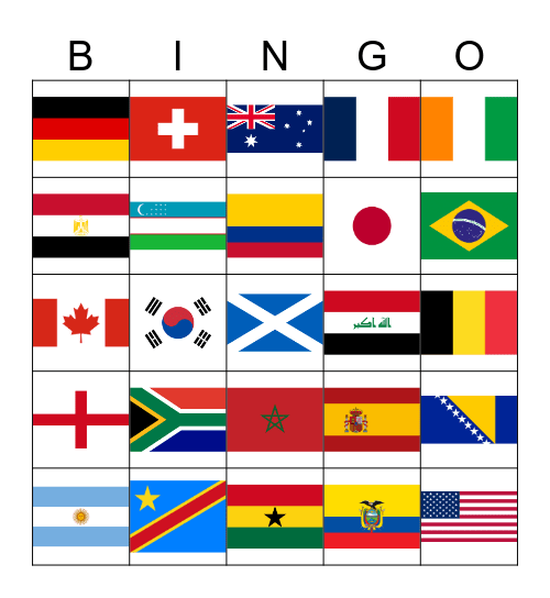 World Flags Bingo Card