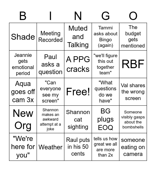 3rd Quarter Chaos Bingo Card