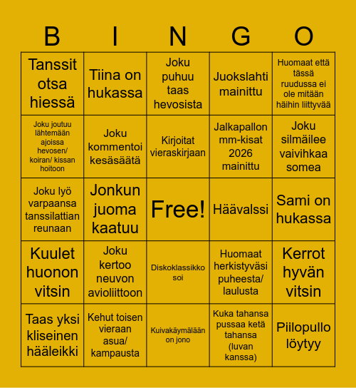TIINA & SAMI 4.7.2026 Bingo Card